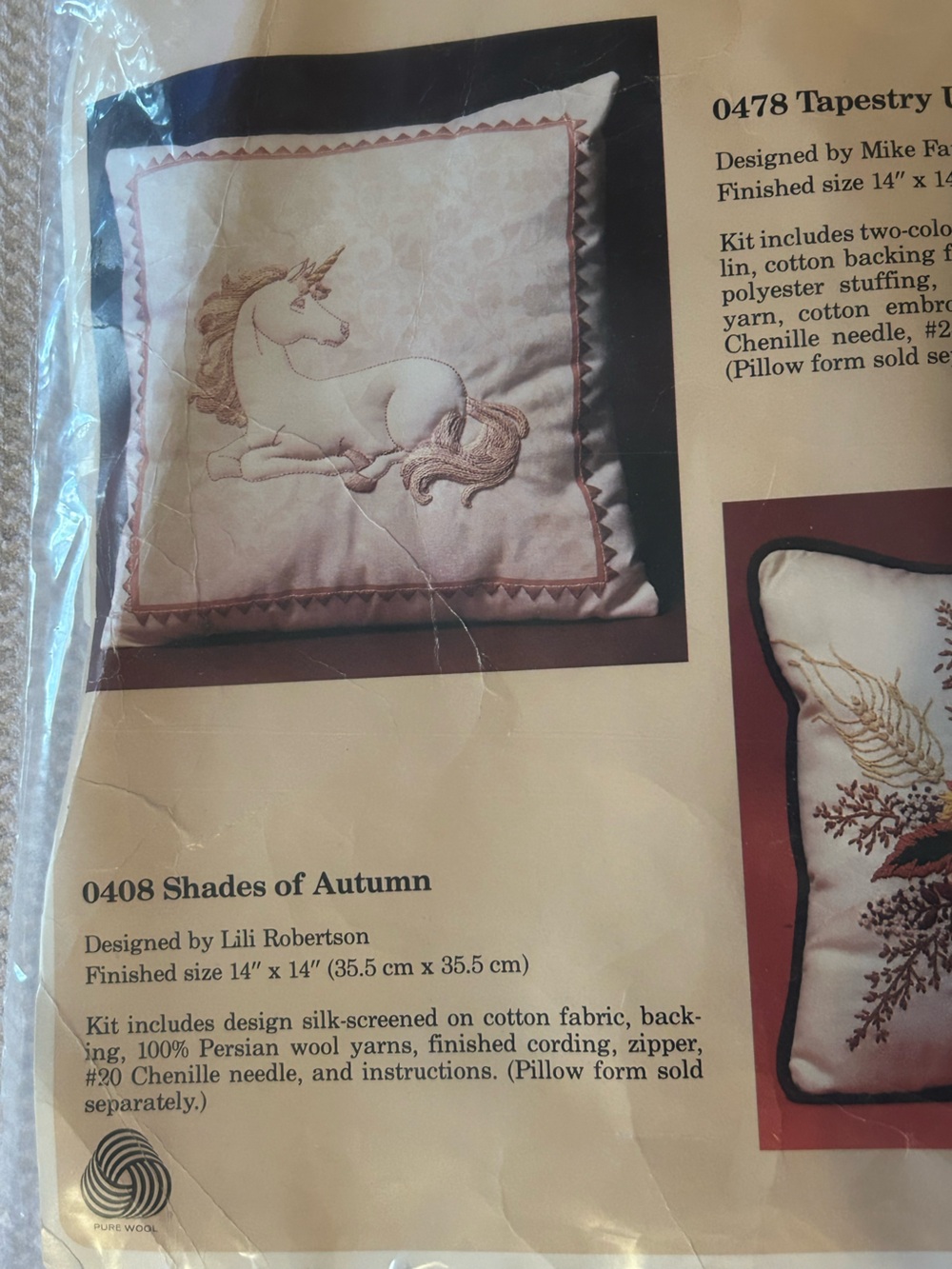 1986 Creative Circle 0478 Tapestry Unicorn 14"x14" Pillow Kit Crafts VINTAGE